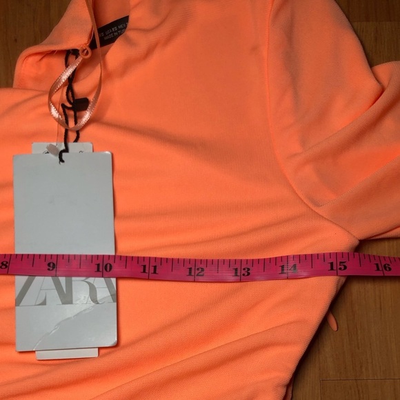Zara Mini Draped Long Sleeve Dress Neon Orange Size XS - Picture 9 of 9